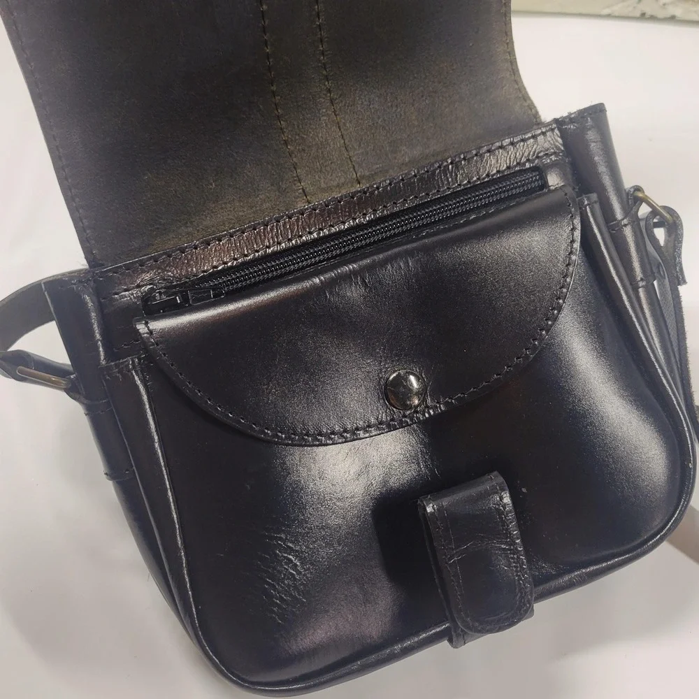 VTG Kouros Handmade Black Leather Crossbody Bag Genuine Greek Cowhide Leather
